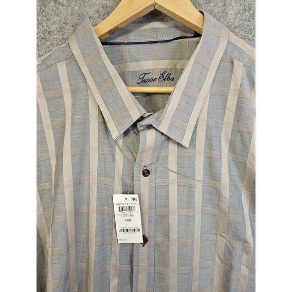 Tasso Elba Shirt Mens 4XB Taupe Combo Striped Button-Up Long Sleeve Collared NEW - Picture 1 of 10